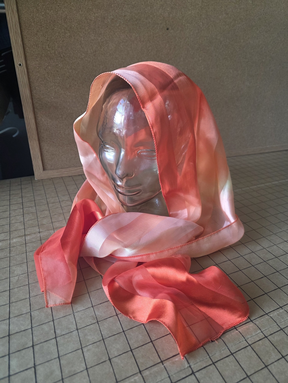Sheer Metallic Stripe Scarf  Copper Sheer Coral Ombre 13x60 Lightweight Wrap
